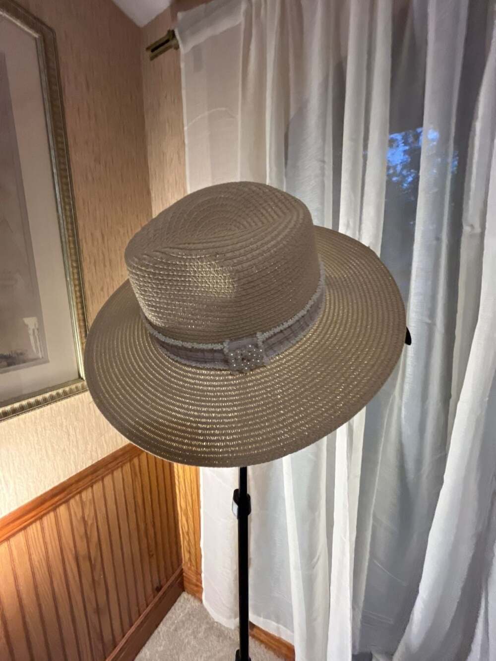 Unbranded Straw Sun Hat Flat Top Panama Beach Hat With Pearl Ribbon